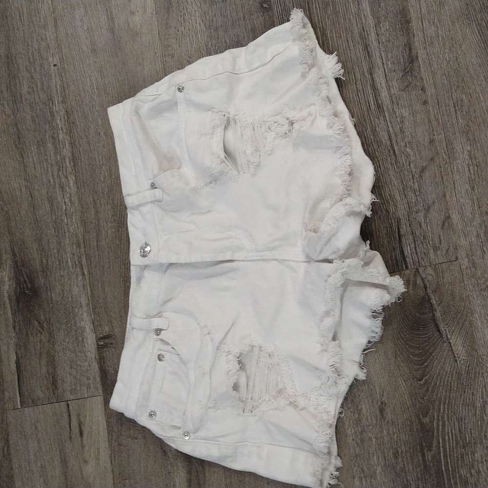 Almost Famous Ivory Distressed Jean Shorts